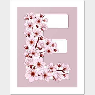 Colorful capital letter E patterned with sakura twig Posters and Art